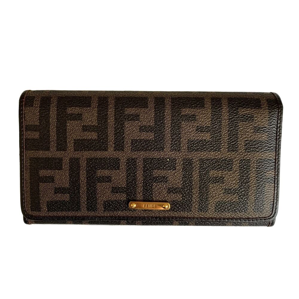 Fendi FF zucca monogram brown long wallet authentic with COA